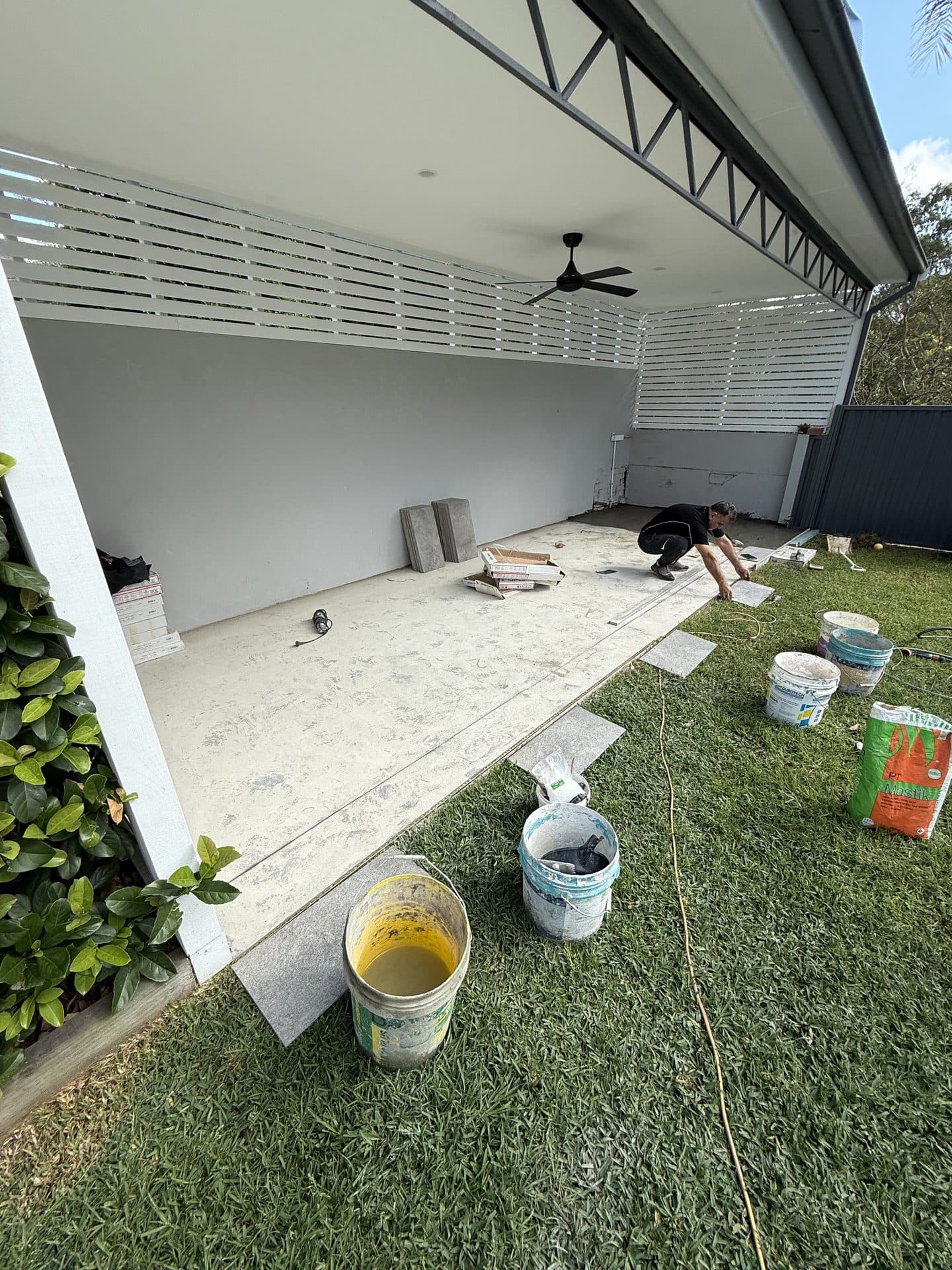 Alfresco area before tiling — bare concrete substrate Sydney