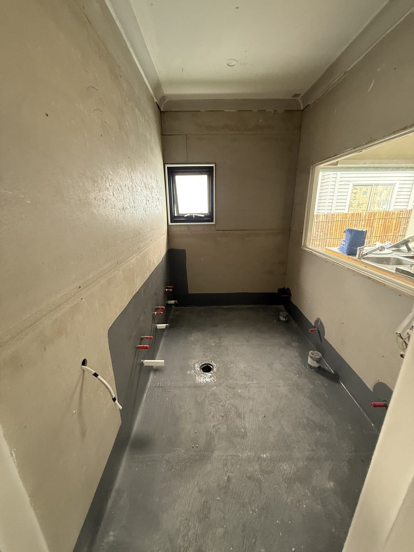 Bathroom before tiling in Newtown - waterproofing stage