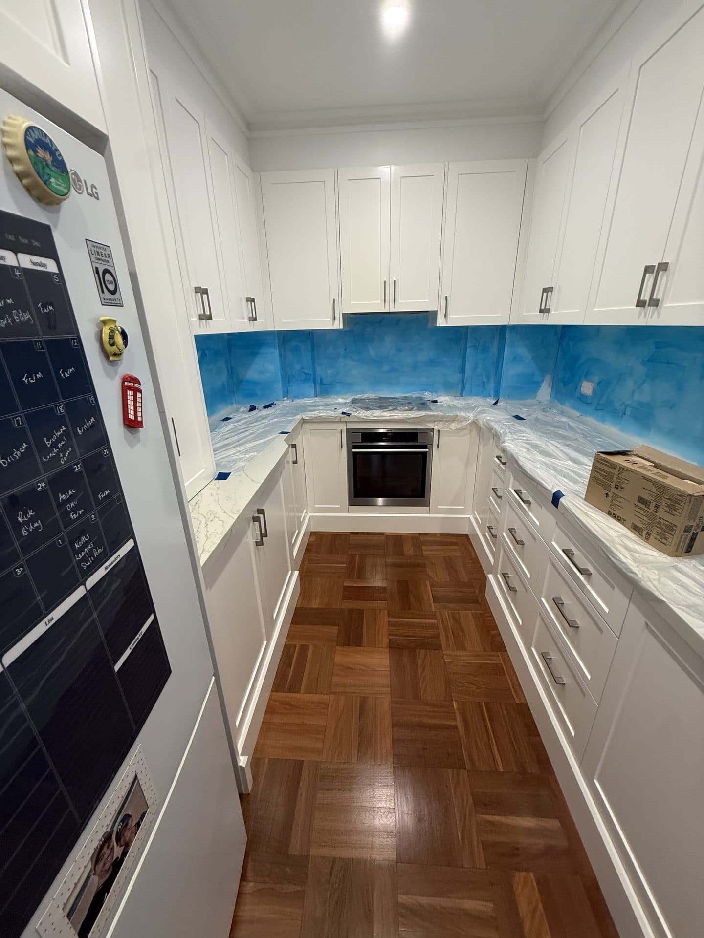 Kitchen before splashback tiling — bare wall Sydney