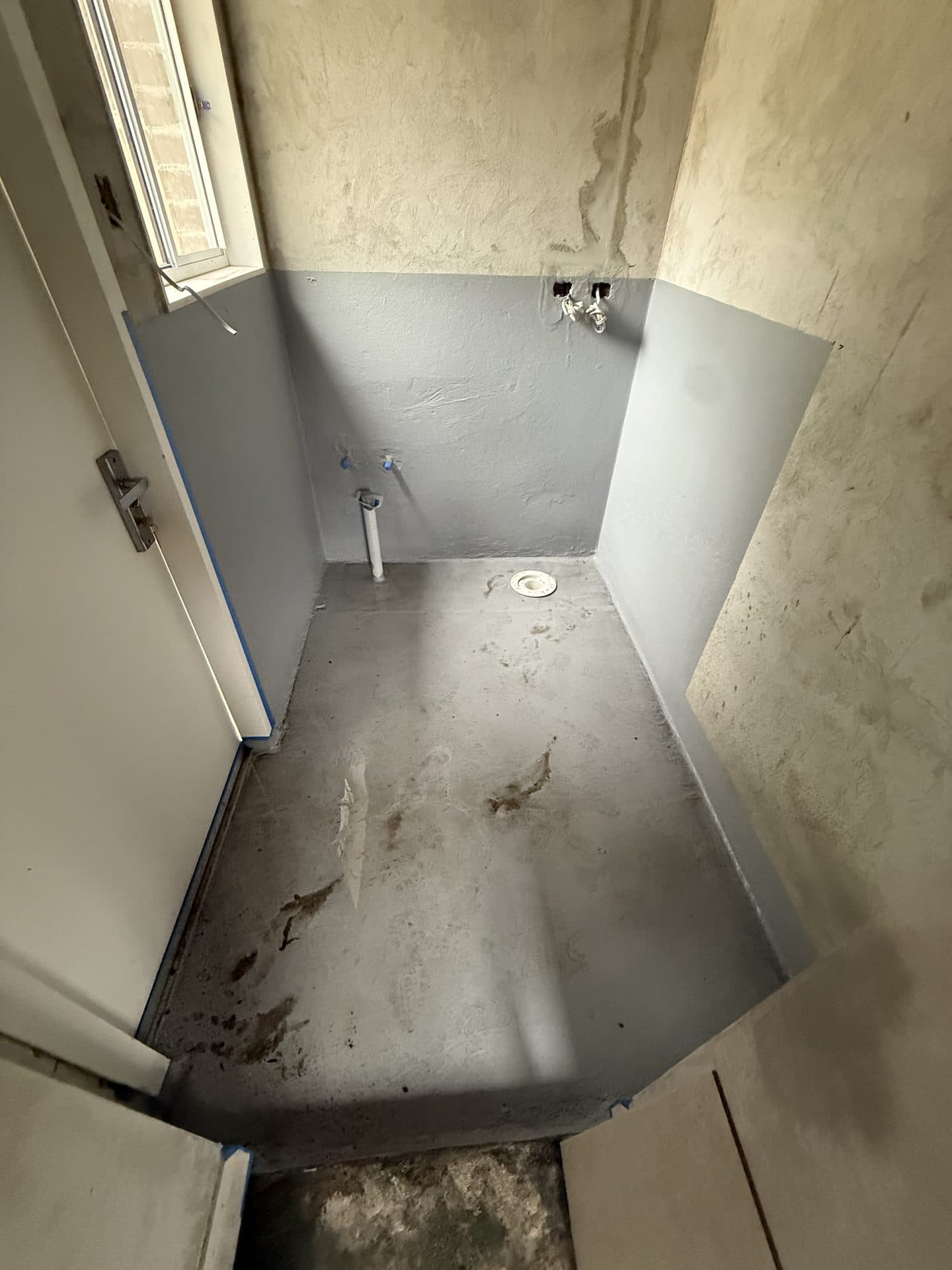 Shower recess waterproofing before tiling — Sydney bathroom renovation